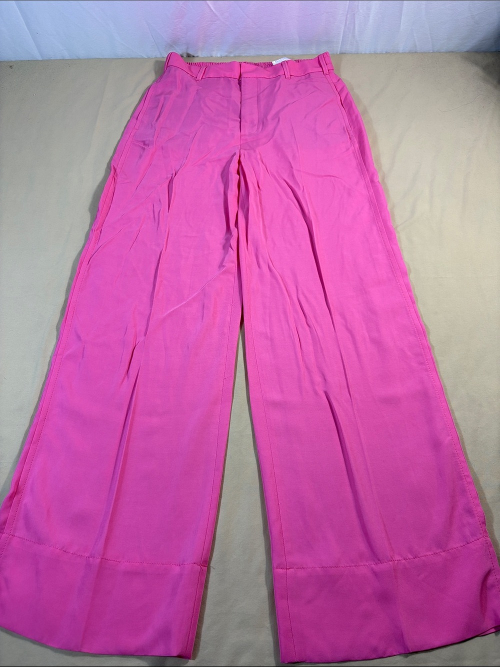 Zara M Pink High Rise Wide Leg Dress Pants Elastic Back Lightweight Trousers NWT